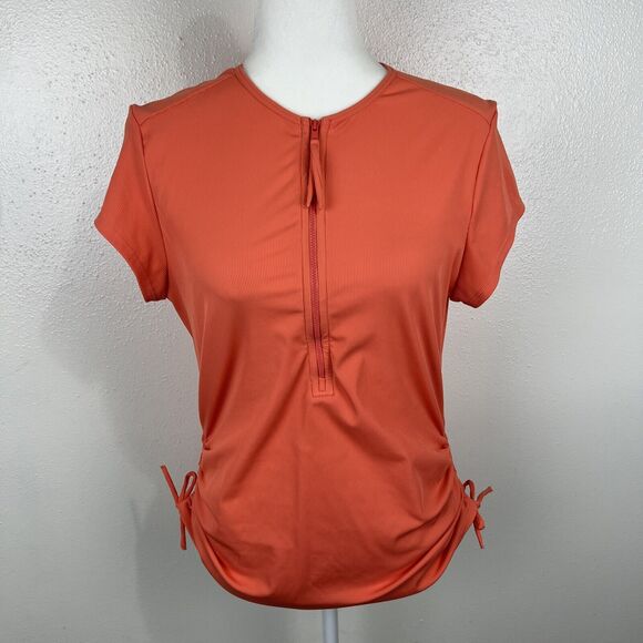 Carve Designs Shirt Women Large Orange Quarter Zip Ruched Short Sleeve Active - Picture 15 of 15